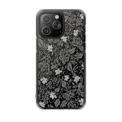Clear Magnetic Phone Case — Black Floral Vine Design