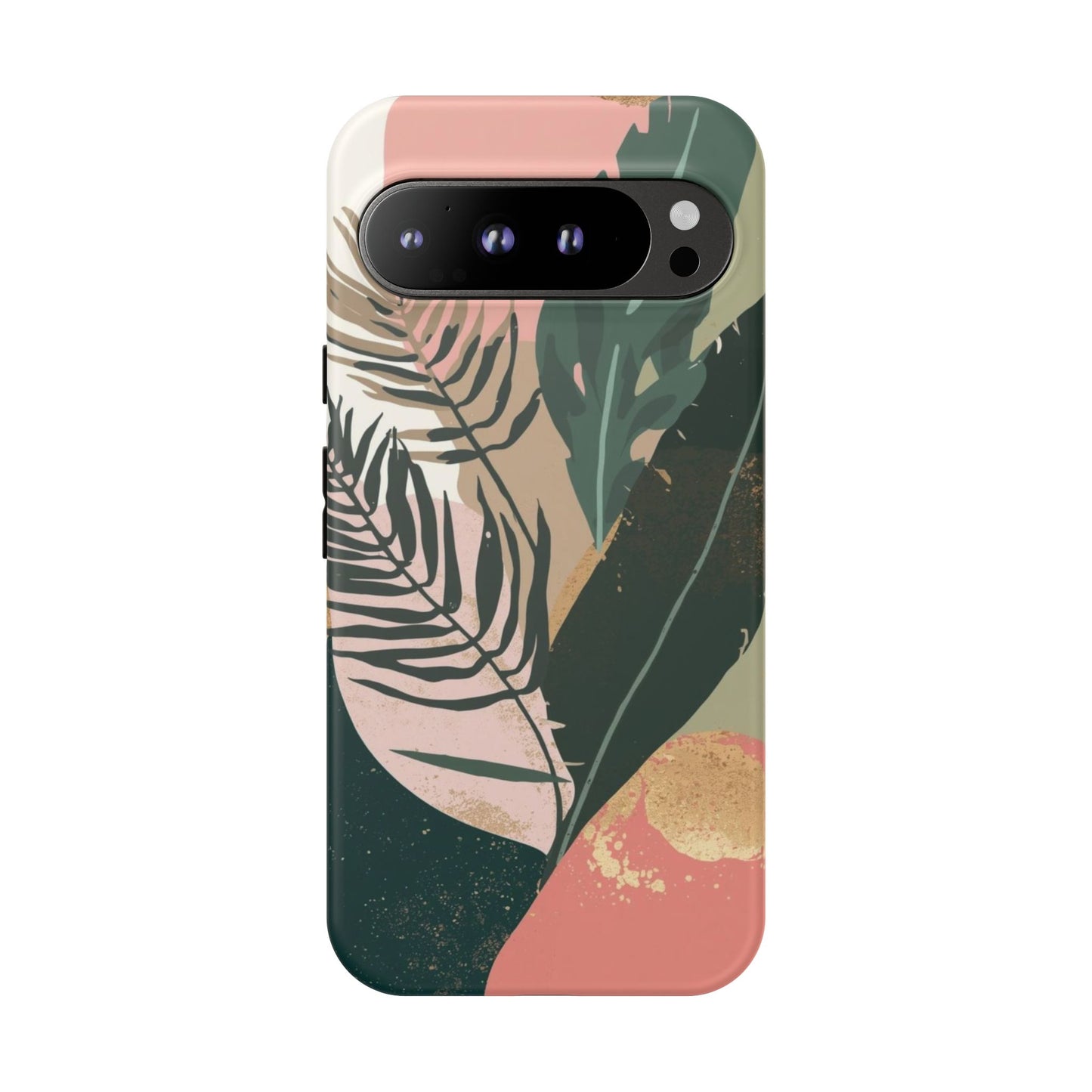 Tropical Leaf Tough Phone Case — Abstract Pink & Green Botanical Protective Cover