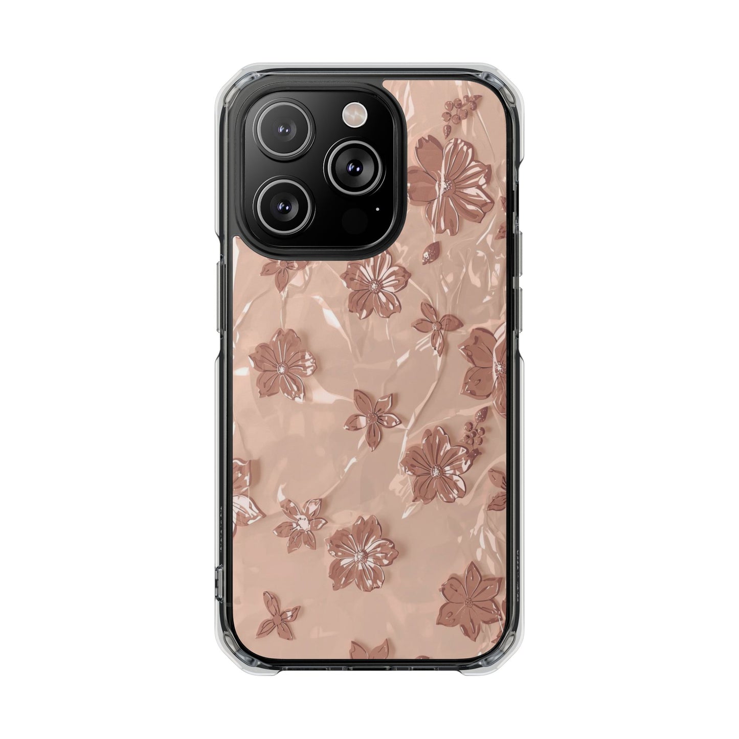 Clear Magnetic Phone Case — Rose Gold Floral Impact Protection