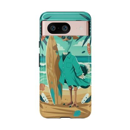 Phone Case — Retro Dressed Seagull Surfing Beach Illustration