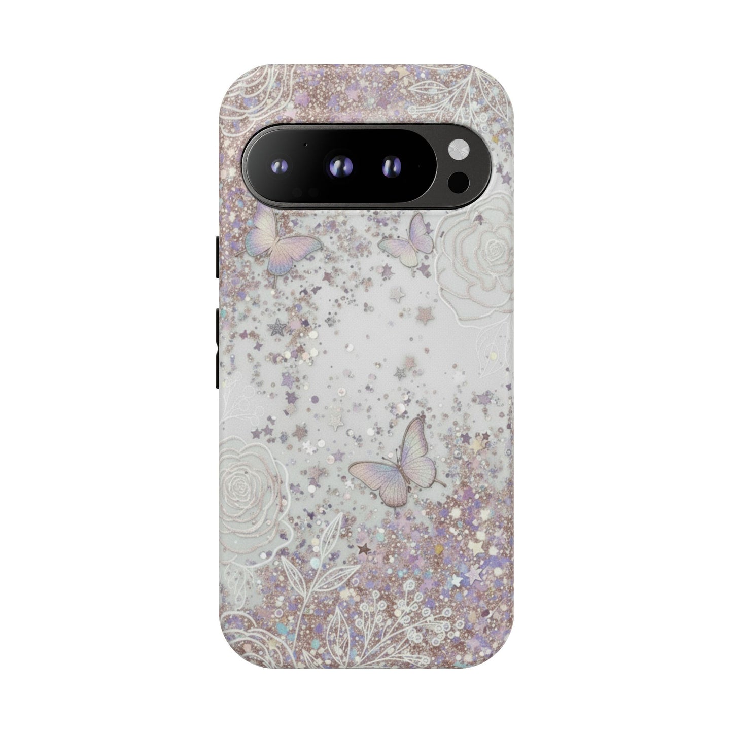 Butterfly Glitter Tough Phone Case — Floral Sparkle Protective Case