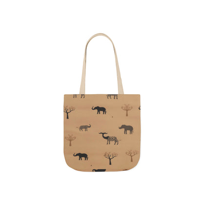 Elephant Safari Canvas Tote — Neutral Animal Print Beach & Market Bag