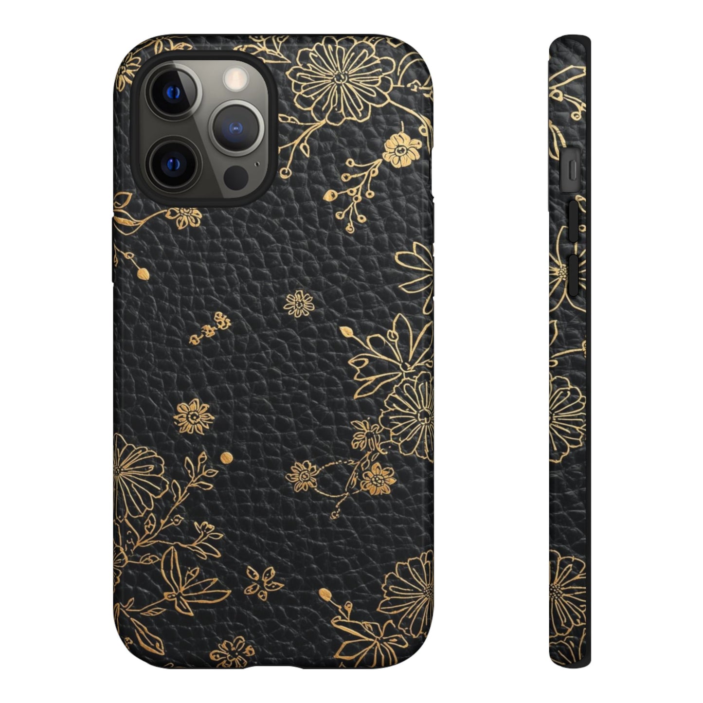 Floral Gold Foil Leather Texture Tough Phone Case