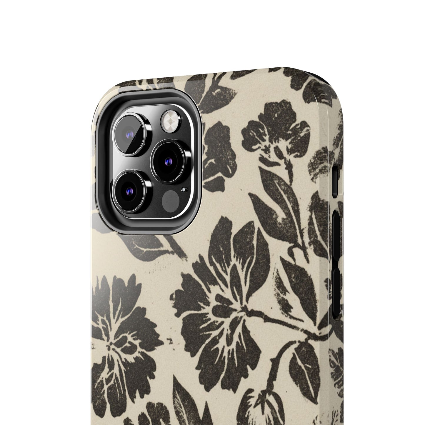 Floral Noir Tough Phone Case — Black Vintage Flower Protective Cover