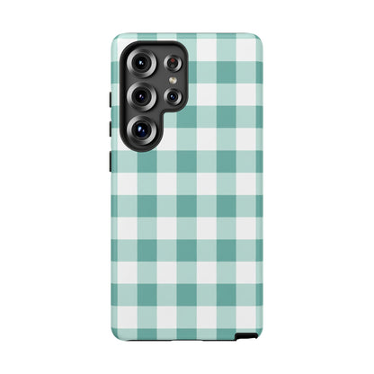 Mint Green Buffalo Check Tough Phone Case — Durable Plaid Protective Cover