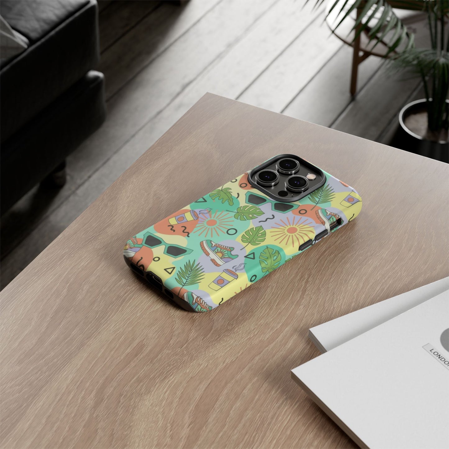 Tropical Summer Phone Case — Retro Sunglasses, Sneakers & Palm Pattern