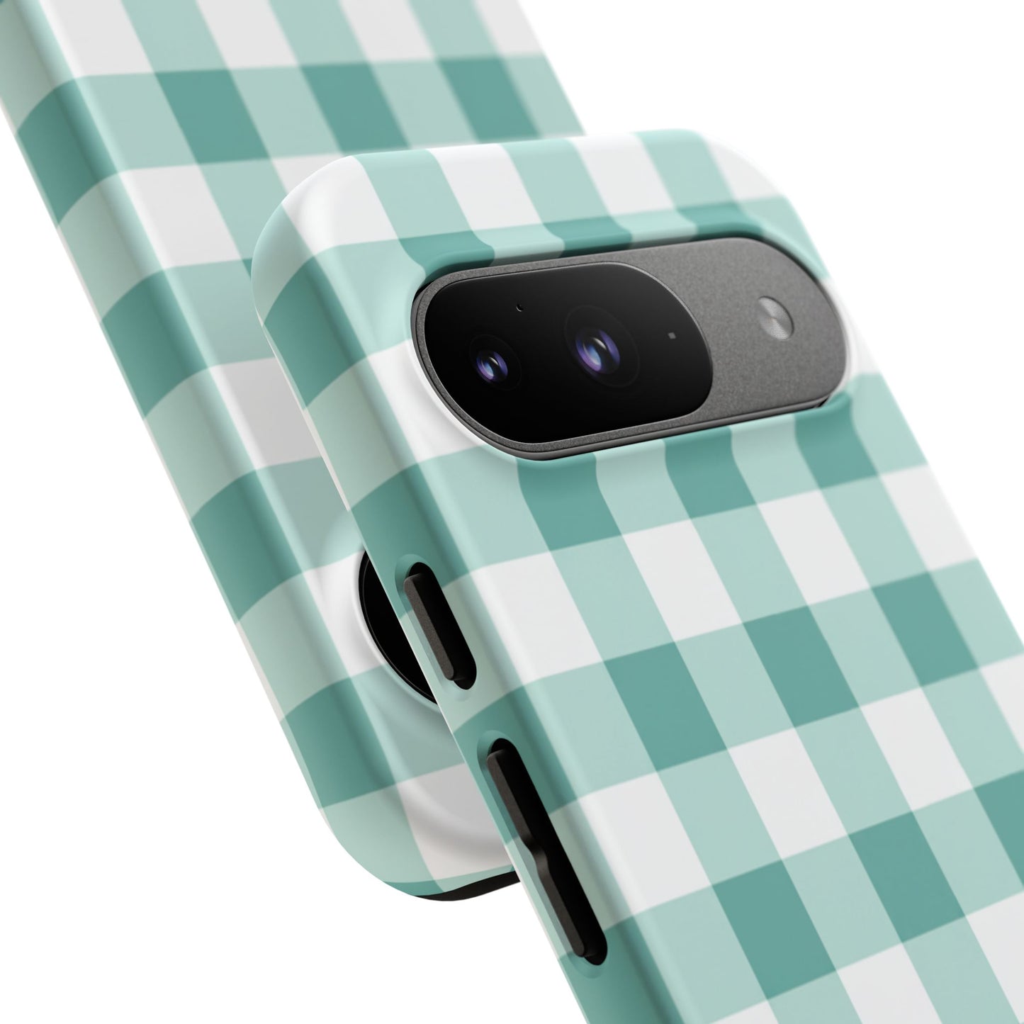 Mint Green Buffalo Check Tough Phone Case — Durable Plaid Protective Cover