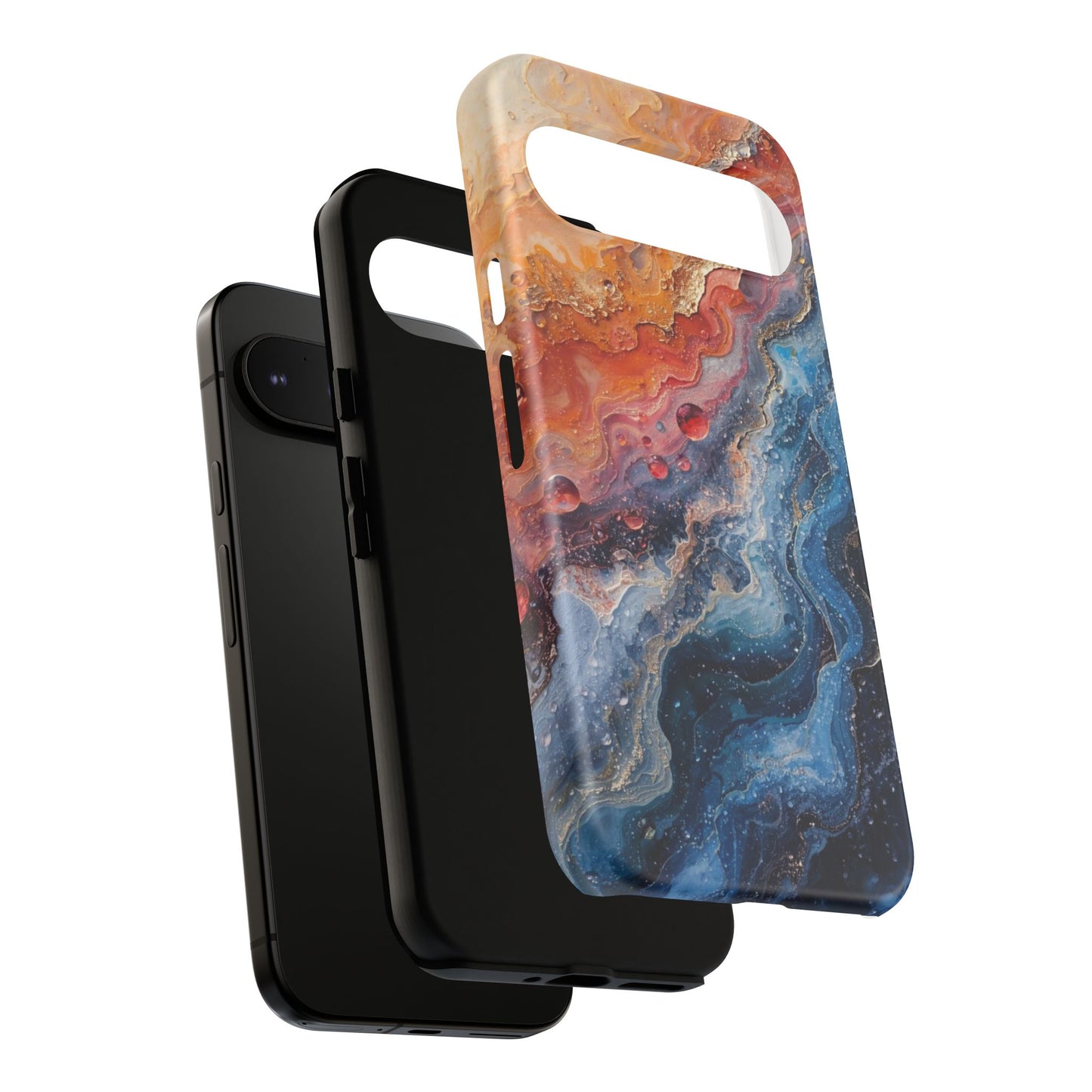 Marbled Galaxy Tough Phone Case — Abstract Blue & Coral Protective Cover