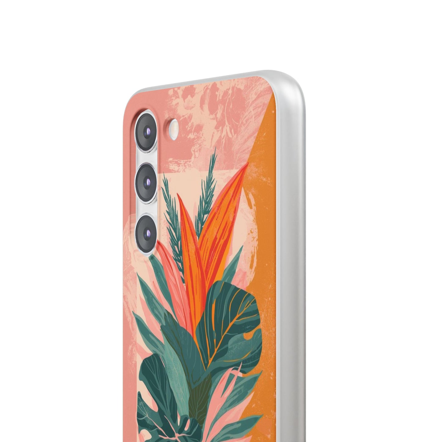 Tropical Botanical Phone Case — Pink & Orange Floral Flexi Case
