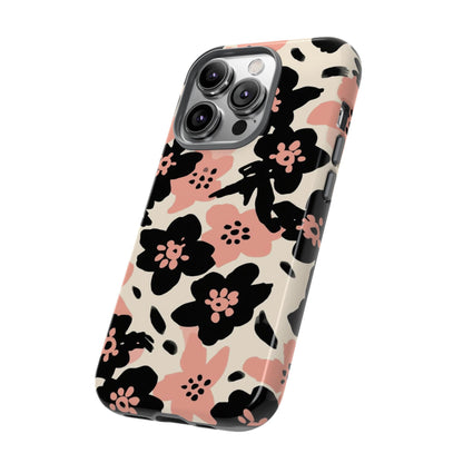 Floral Phone Case — Pink & Black Retro Blossom Protective Cover