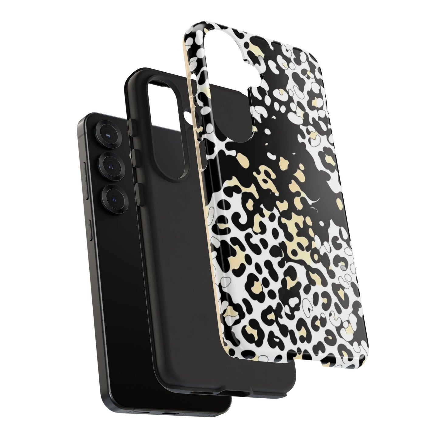 Leopard Splash Tough Phone Case — Black & Cream Animal Print Protective Cover