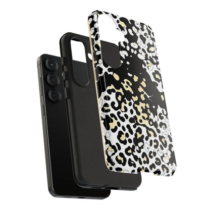 Leopard Splash Tough Phone Case — Black & Cream Animal Print Protective Cover