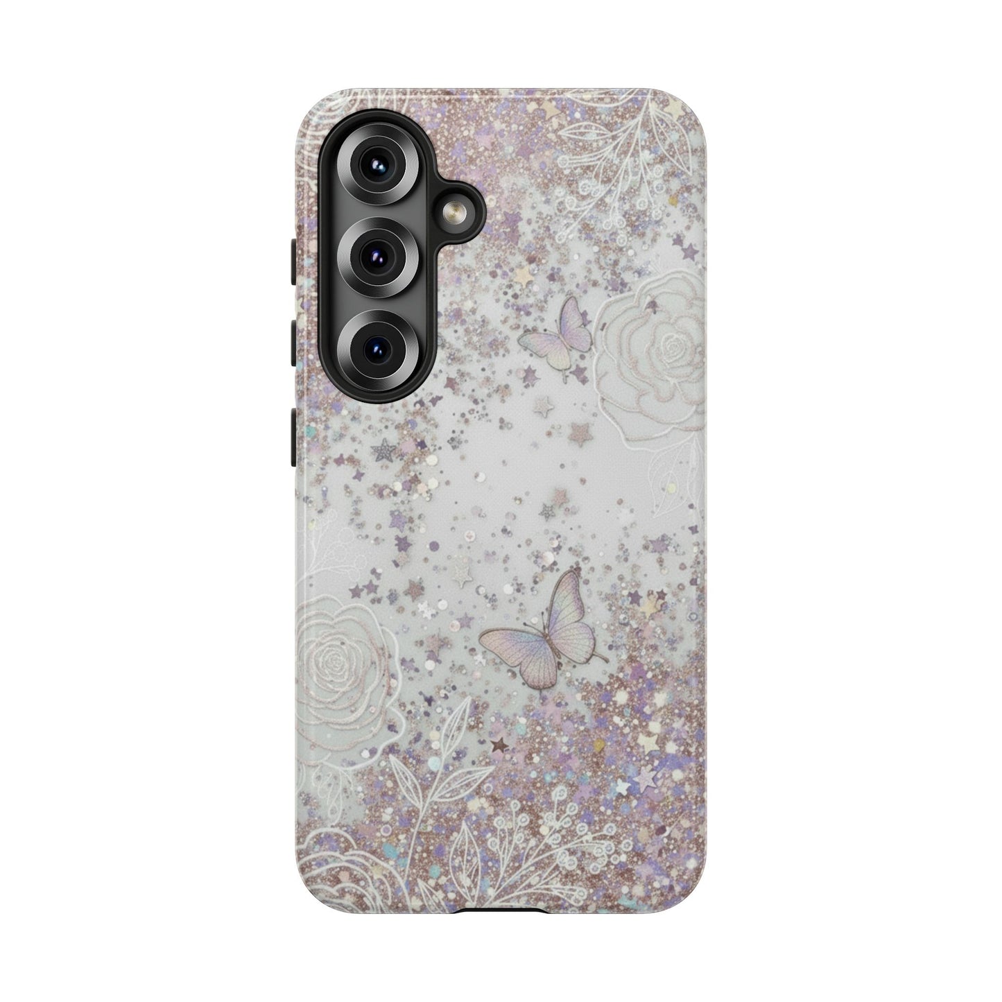 Butterfly Glitter Tough Phone Case — Floral Sparkle Protective Case