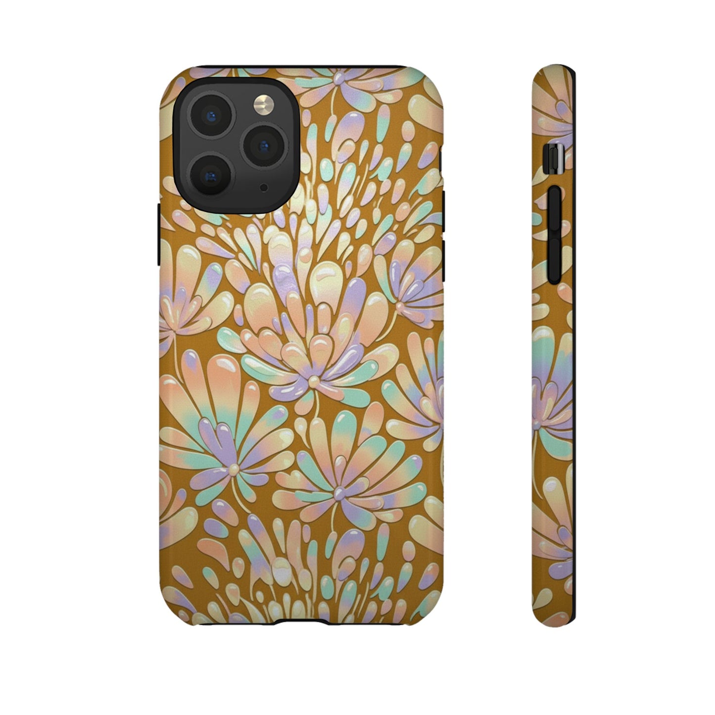 Floral Burst Tough Phone Case – Gold Pastel Botanical Protection