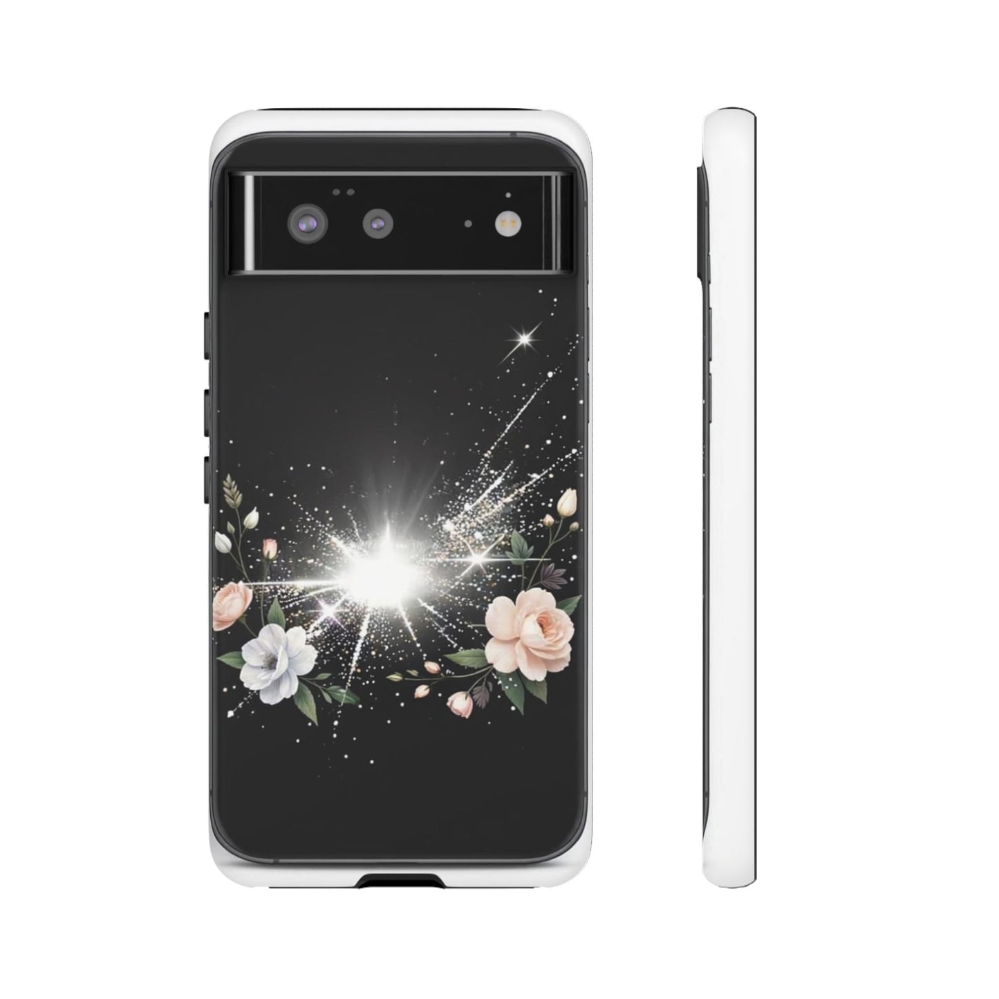 Floral Burst Phone Case — Protective Black Sparkle Design