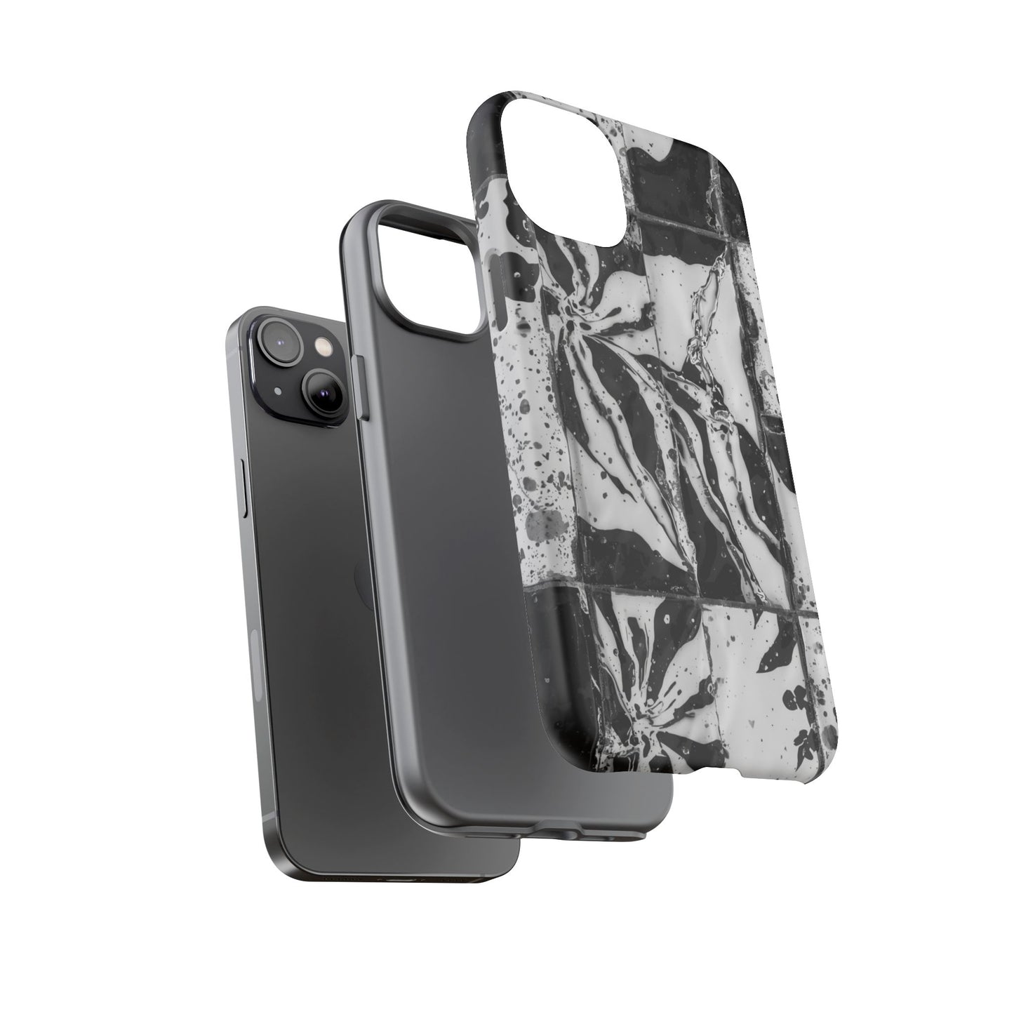 Monochrome Tile Floral Tough Phone Case