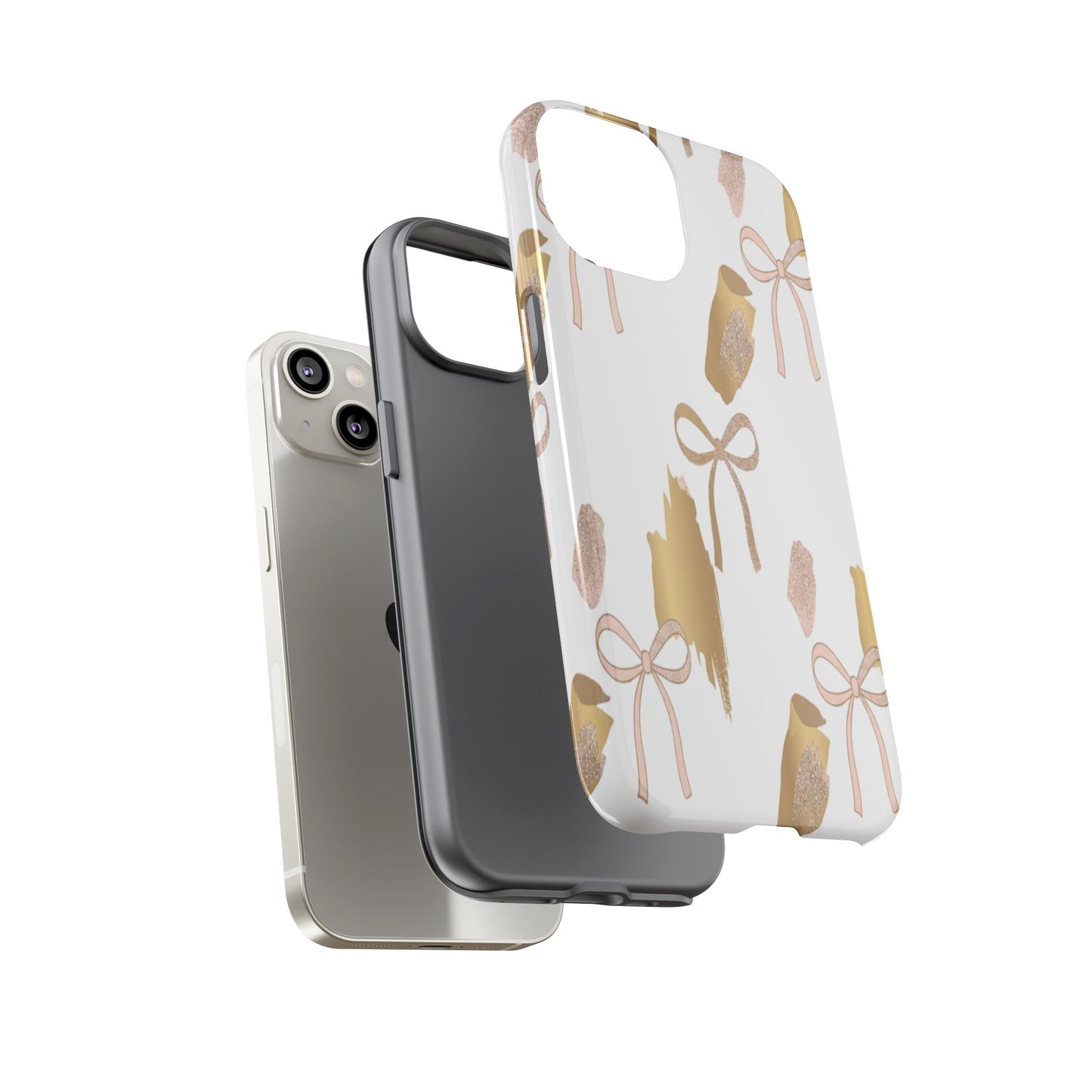 Phone Case — Gold Brushstroke & Blush Bow Pattern