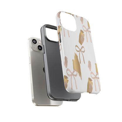 Phone Case — Gold Brushstroke & Blush Bow Pattern