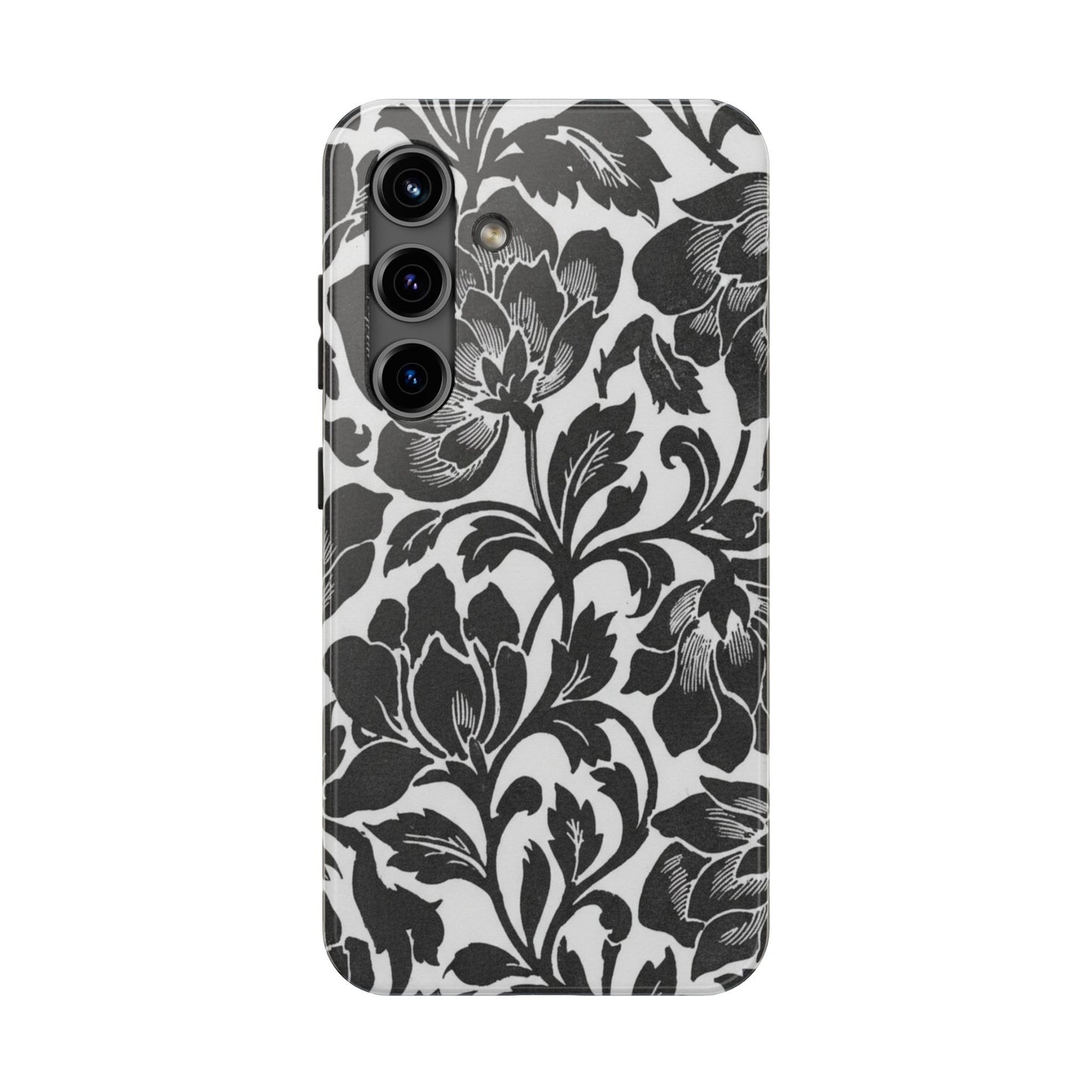 Tough Phone Case — Black & White Vintage Floral Protective Cover
