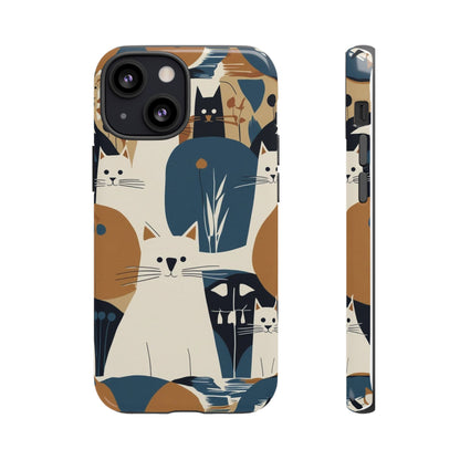 Cat Pattern Phone Case – Retro Abstract Cats Protective iPhone Cover