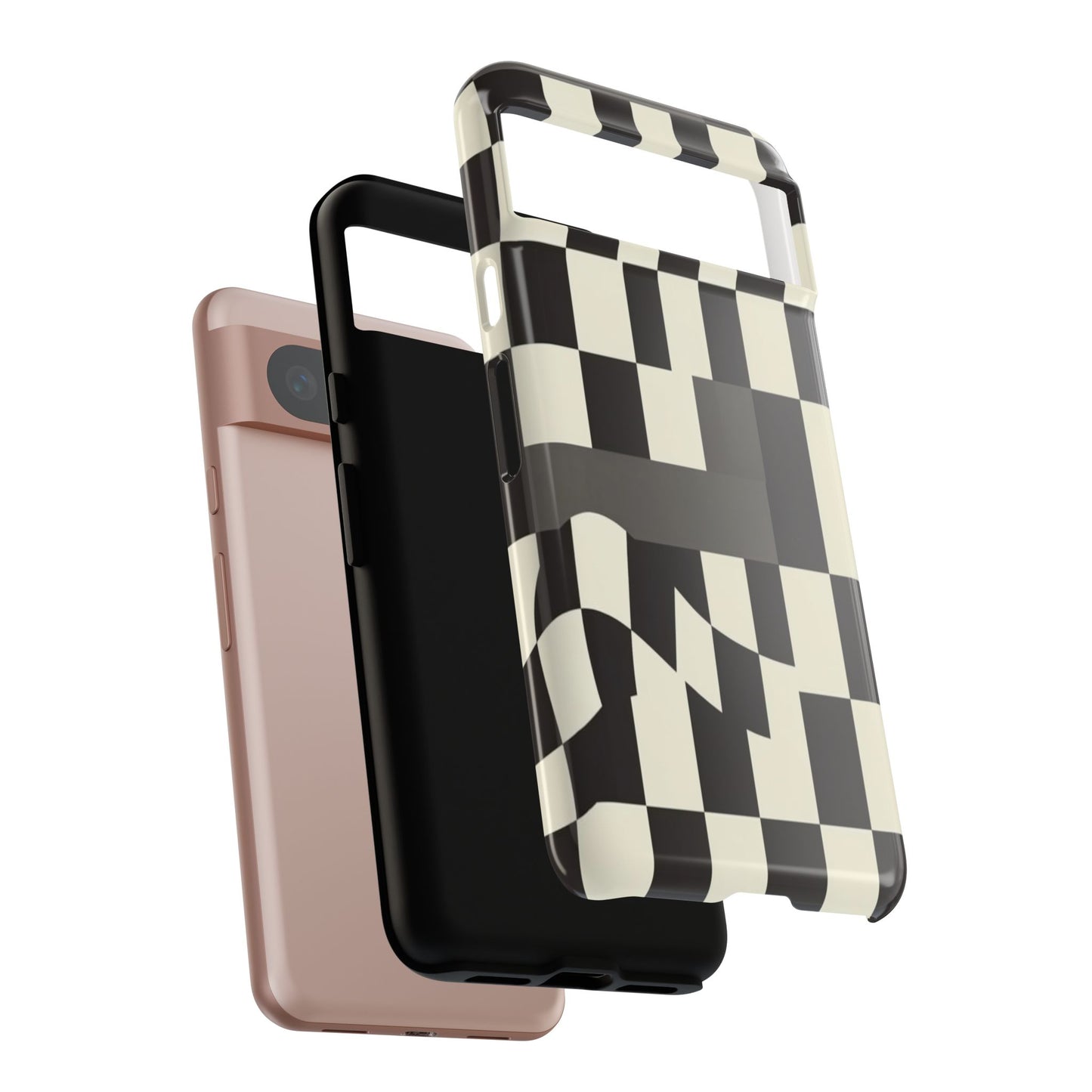 Checkerboard Wave Phone Case — Black & Cream Graphic Tough Case