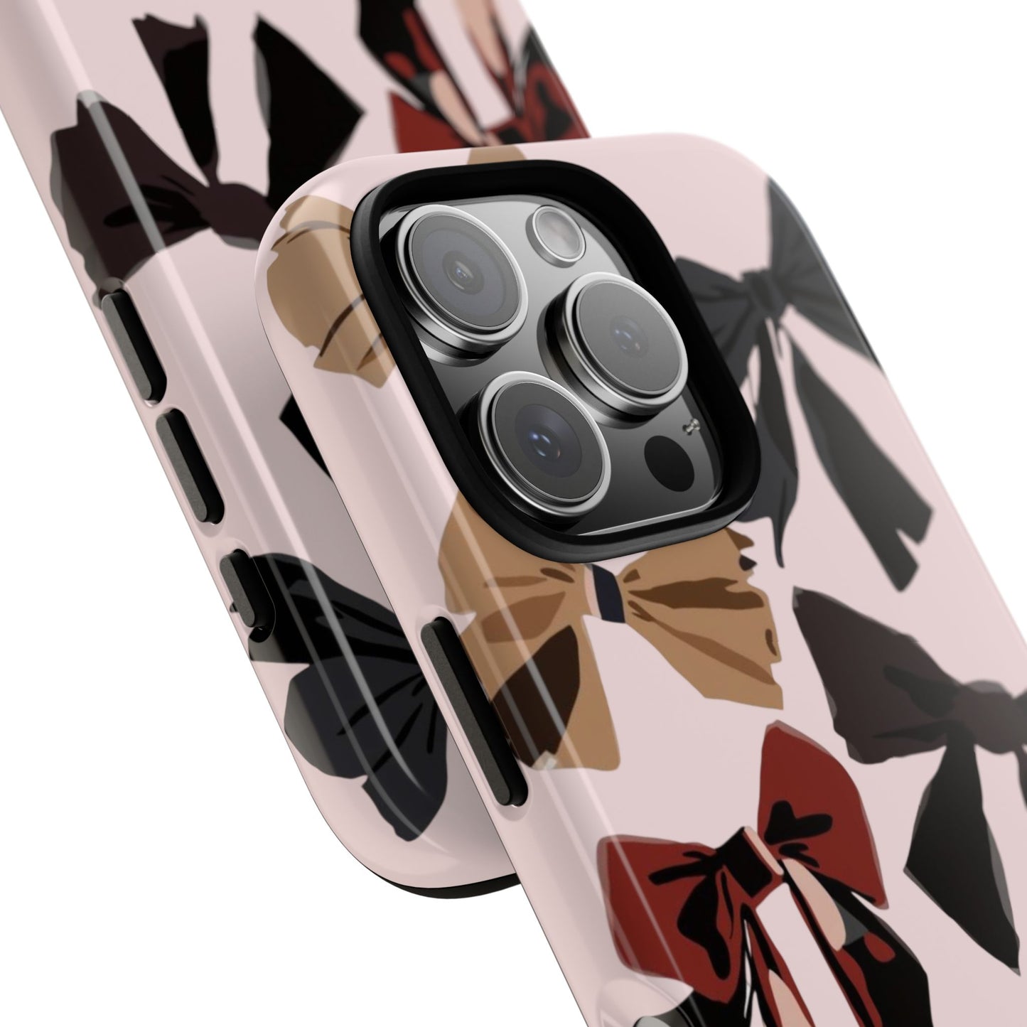 Bow Pattern Phone Case - Pink, Brown & Black Bows Protective Cover