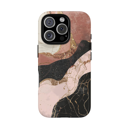 Marbled Rose Gold Phone Case — Abstract Pink & Black Protective Tough Case