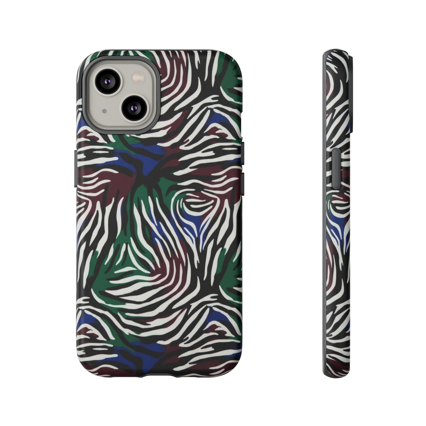 Zebra Camo Tough Phone Case – Green & Blue Animal Print Protective Cover