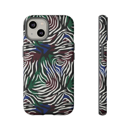 Zebra Camo Tough Phone Case – Green & Blue Animal Print Protective Cover