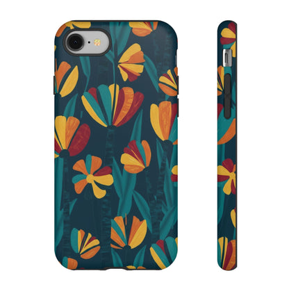 Floral Retro Teal Tough Phone Case — Vibrant Orange & Mustard Blooms