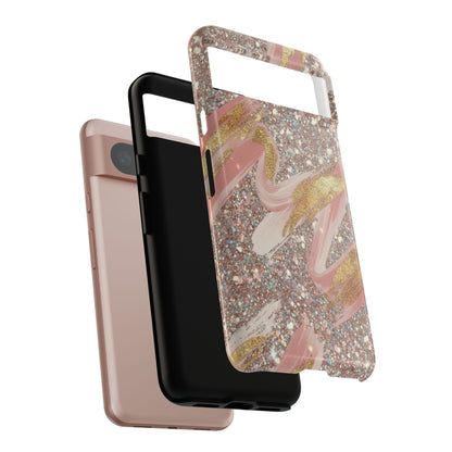 Glitter Blush Marble Phone Case — Pink Gold Swirl Tough Case
