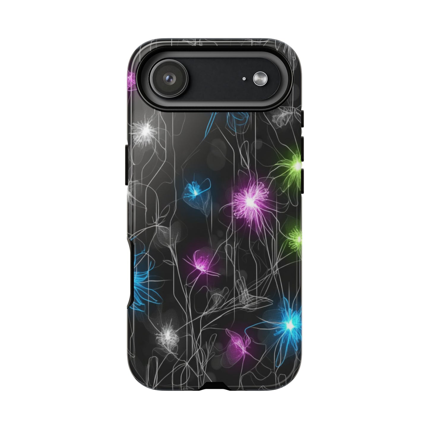 Neon Floral Tough Phone Case — Glow Flower Protective iPhone Cover