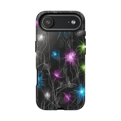 Neon Floral Tough Phone Case — Glow Flower Protective iPhone Cover