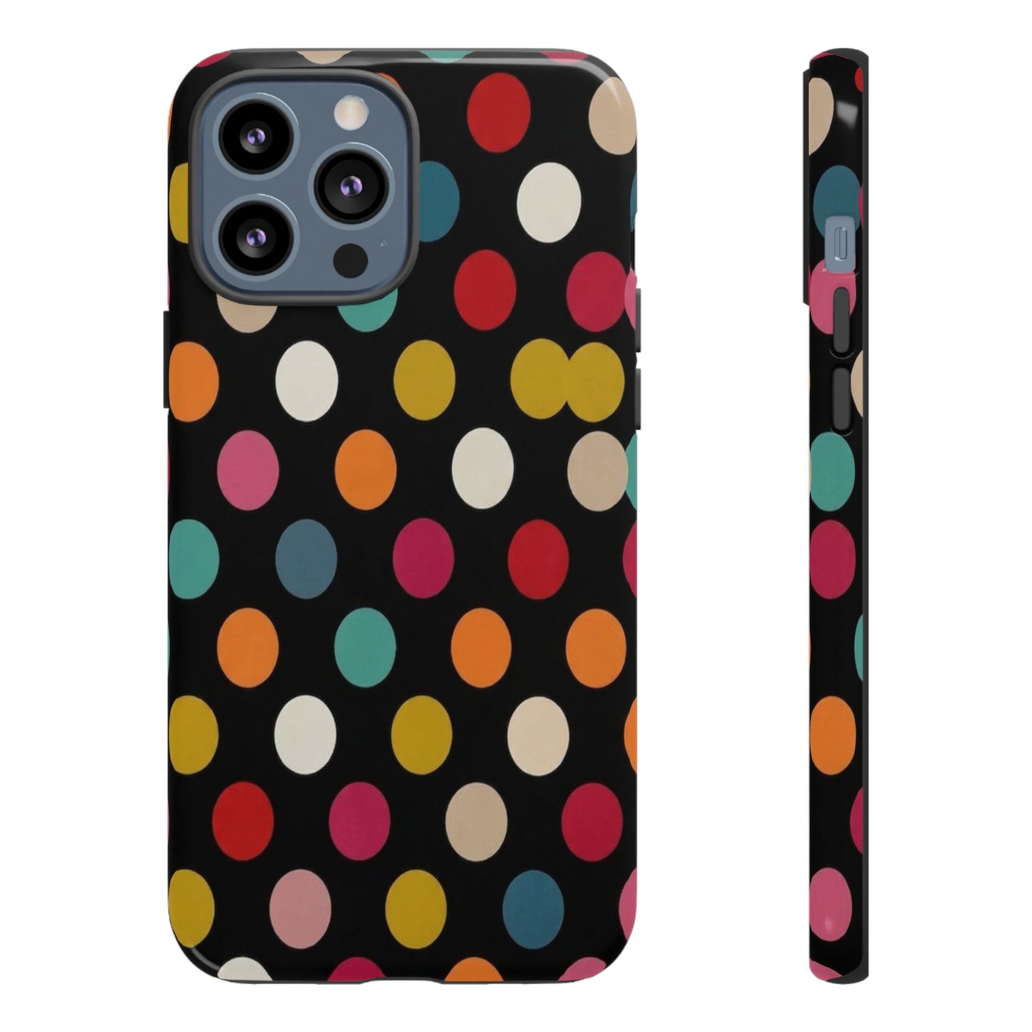 Polka Dot Tough Phone Case – Colorful Retro Dots on Black