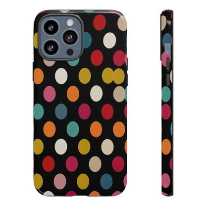 Polka Dot Tough Phone Case – Colorful Retro Dots on Black