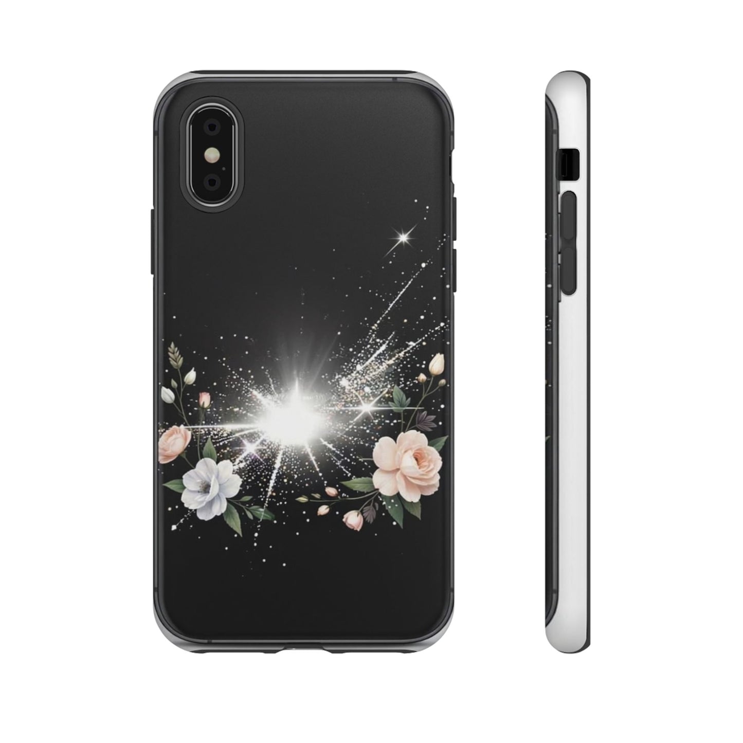 Floral Burst Phone Case — Protective Black Sparkle Design