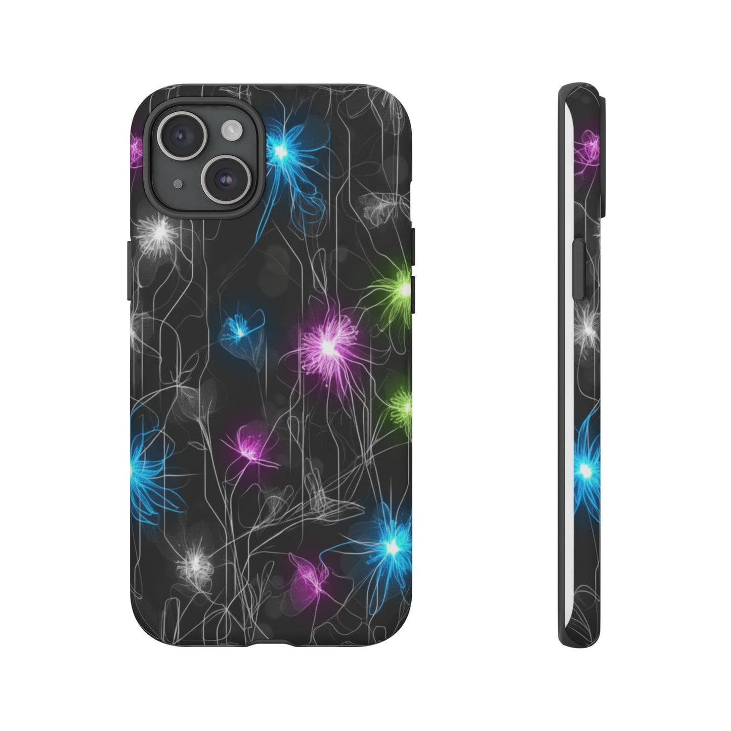 Neon Floral Tough Phone Case — Glow Flower Protective iPhone Cover