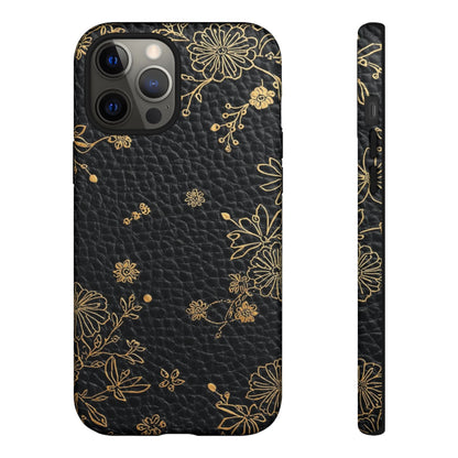 Floral Gold Foil Leather Texture Tough Phone Case