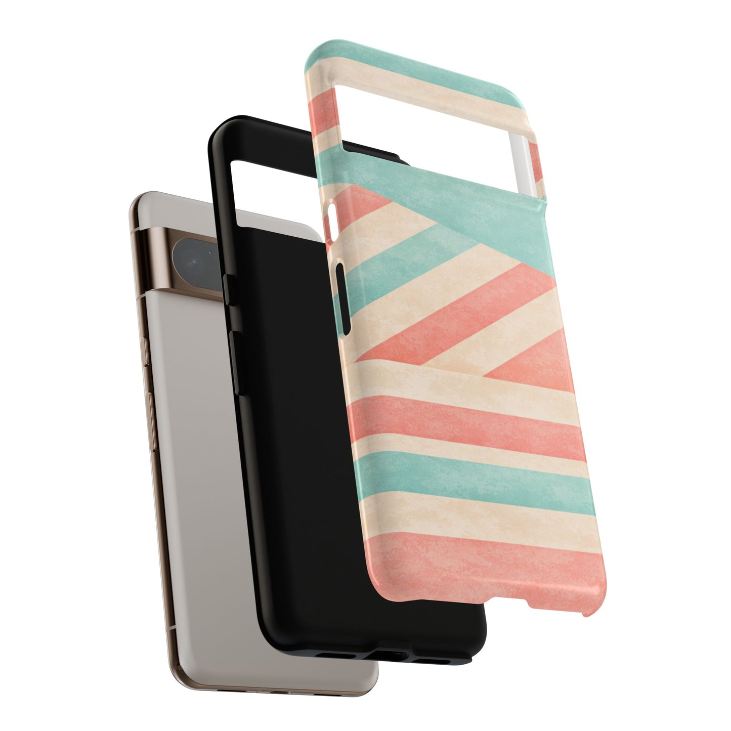 Pastel Stripes Tough Phone Case – Retro Coral & Teal Protective Cover