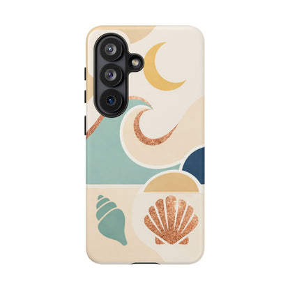 Sea Breeze Tough Phone Case — Retro Waves & Shells Design