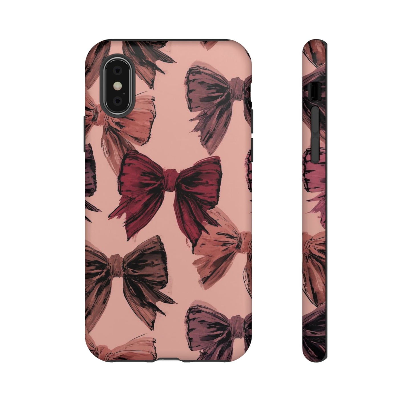 Bow Pattern Tough Phone Case — Pink Watercolor Bows Protective iPhone Cover