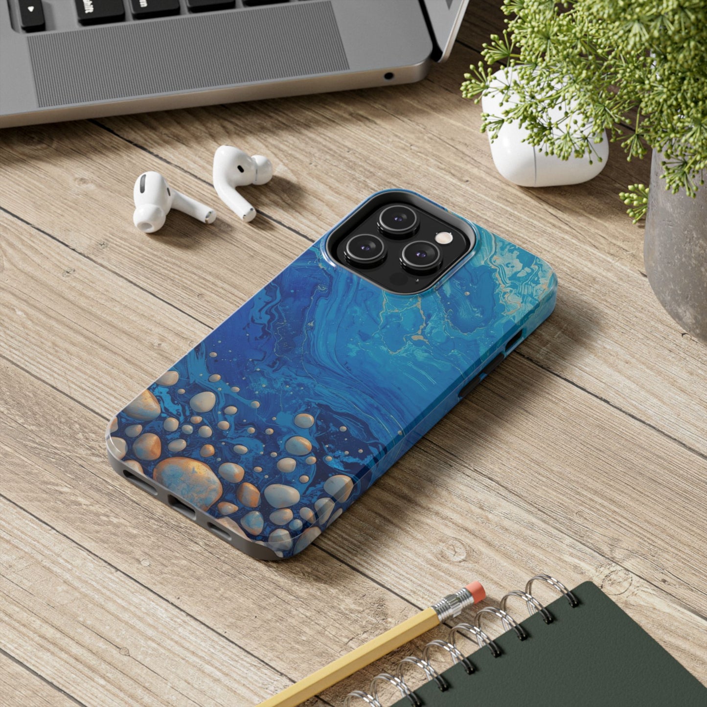 Blue Ocean Pebble Tough Phone Case — Protective Artistic Marble Design