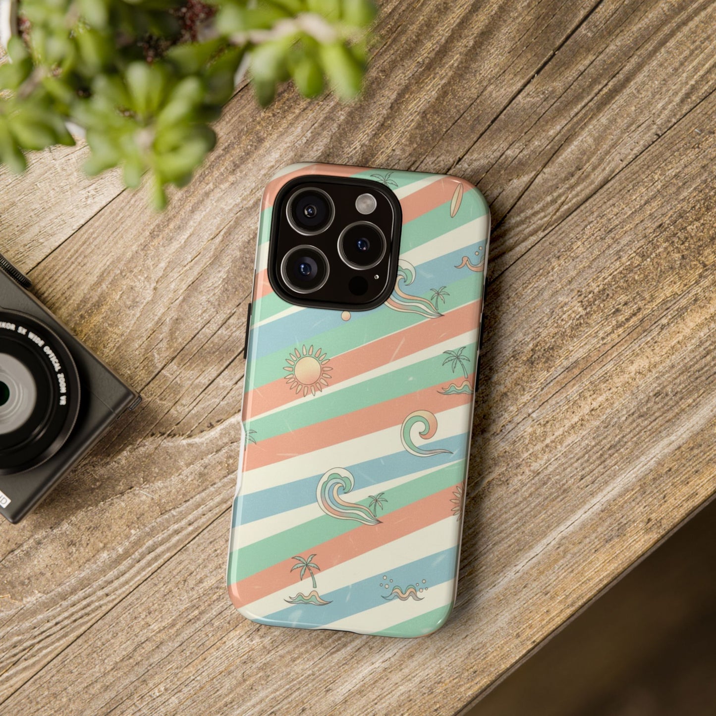 Surf Stripe Tough Phone Case — Retro Beach Waves Pattern