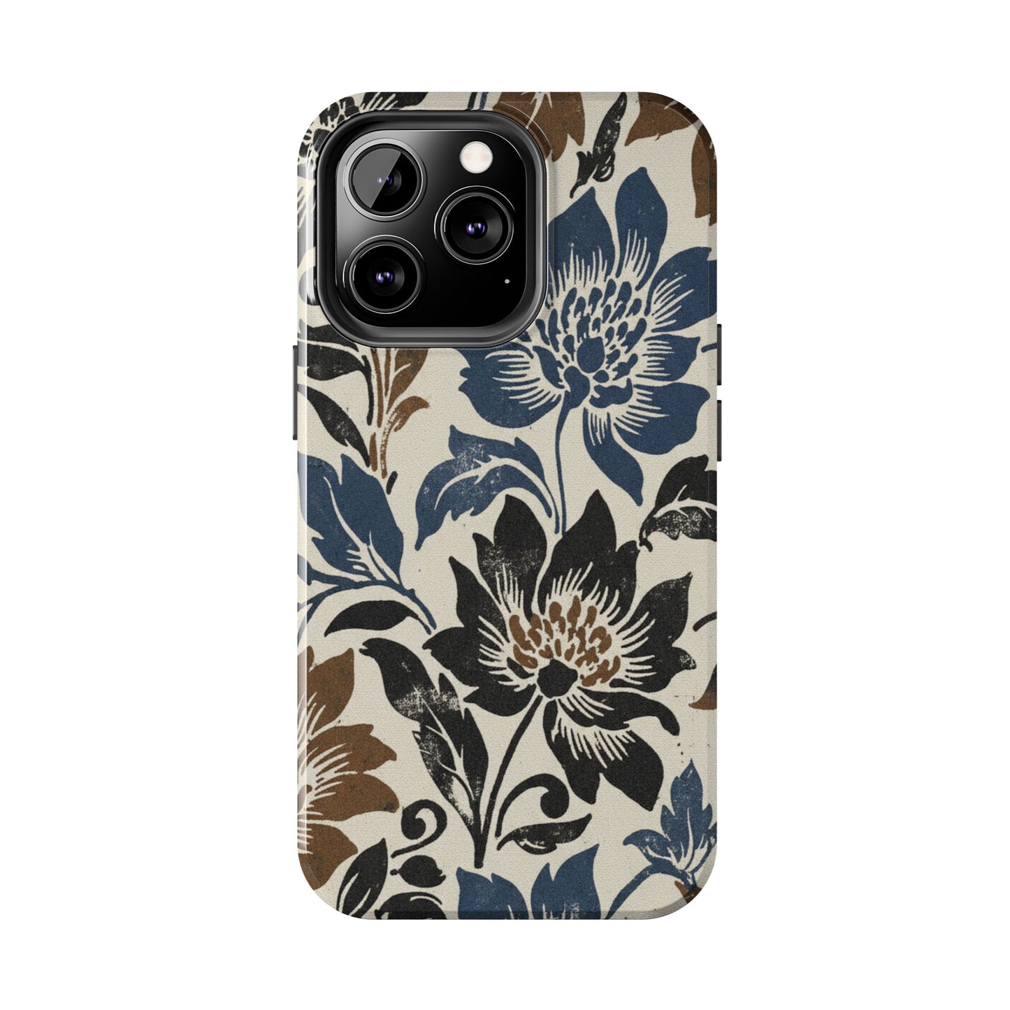 Floral Vintage Tough Phone Case — Blue & Brown Botanical Protection