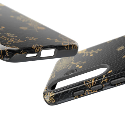 Floral Gold Foil Leather Texture Tough Phone Case