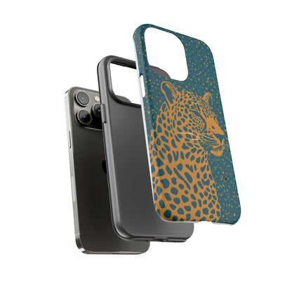Leopard Spotlight Phone Case — Teal Gold Animal Print Protective Cover