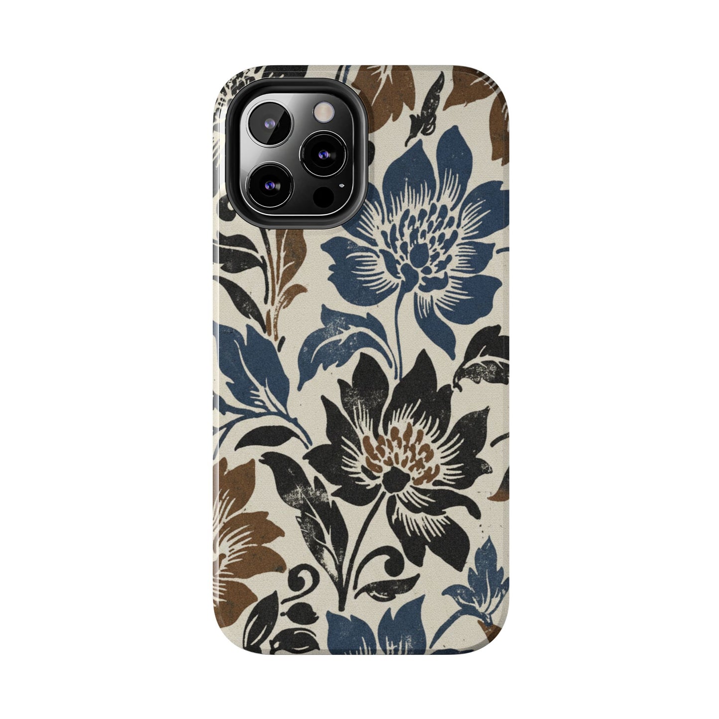 Floral Vintage Tough Phone Case — Blue & Brown Botanical Protection