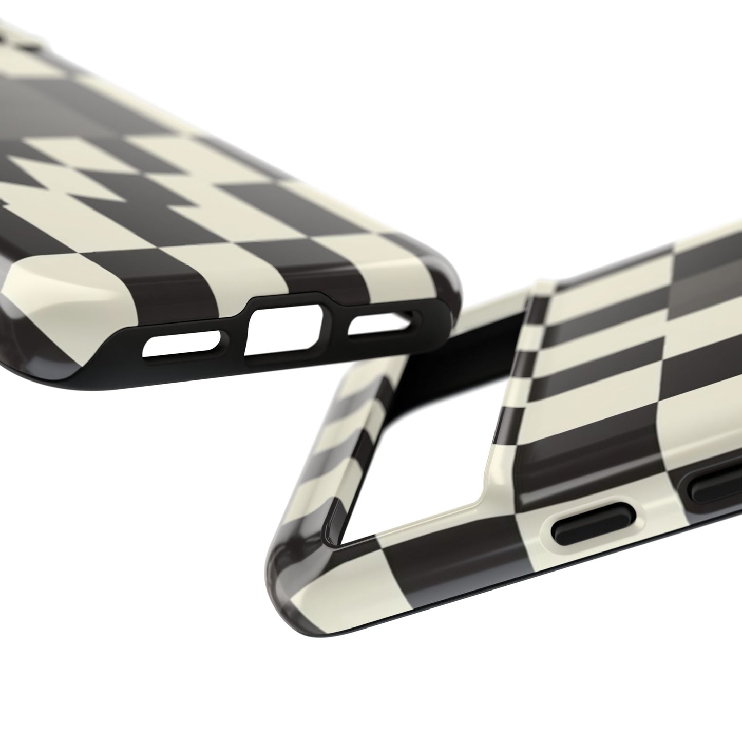 Checkerboard Wave Phone Case — Black & Cream Graphic Tough Case