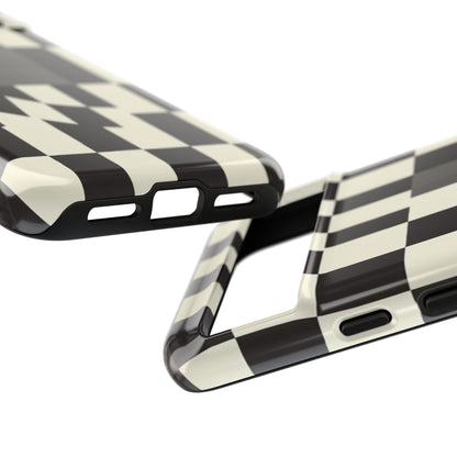 Checkerboard Wave Phone Case — Black & Cream Graphic Tough Case