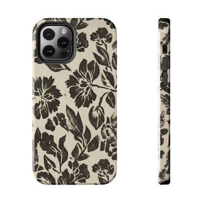 Floral Noir Tough Phone Case — Black Vintage Flower Protective Cover